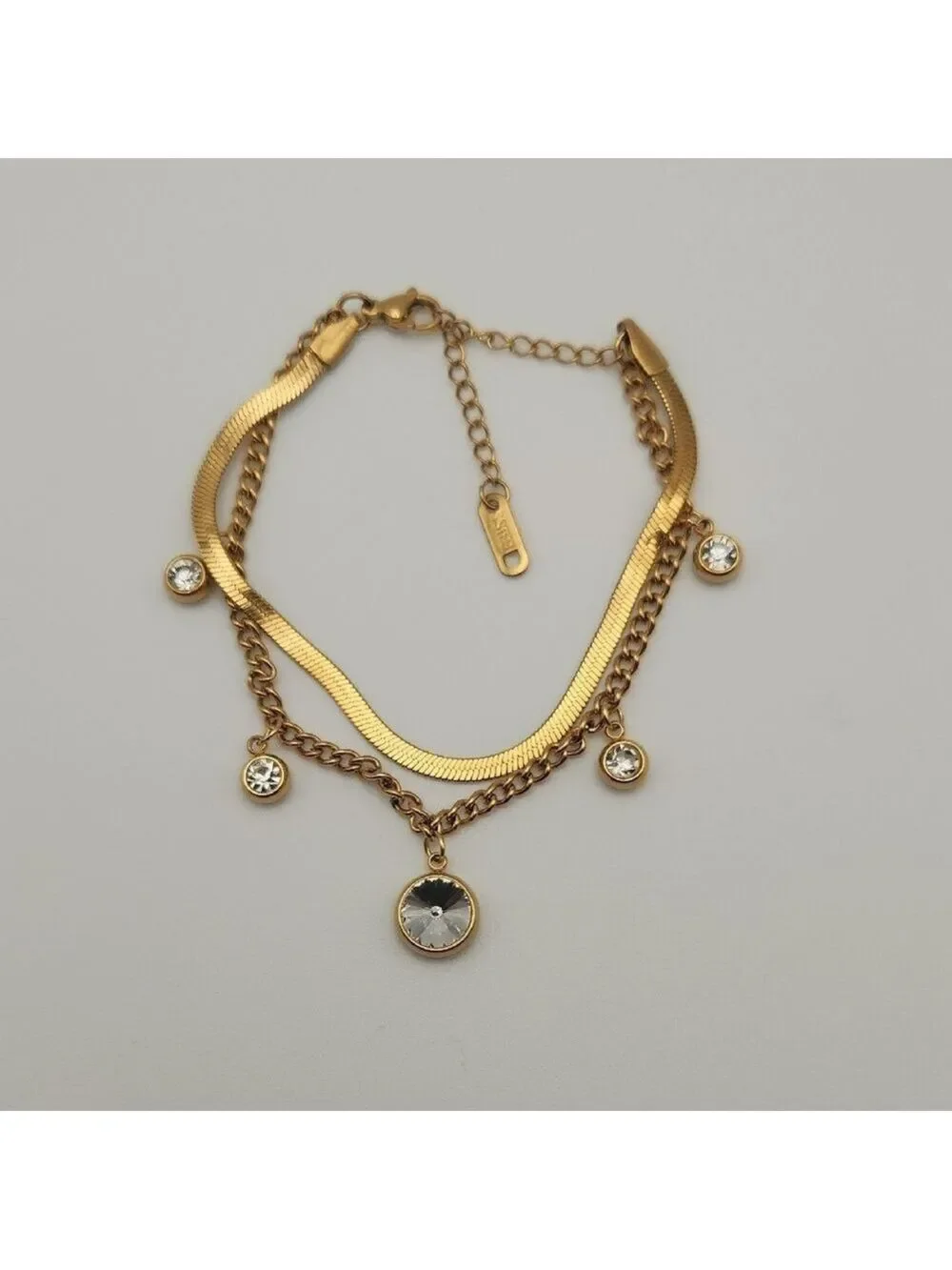 18K Gold Plated Double-Chain Charm Bracelet – Layered & Elegant